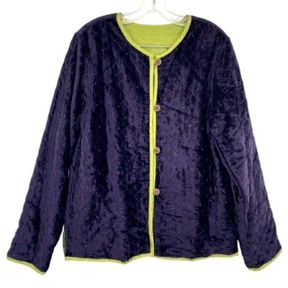Quilted Purple Velvet Embroidered Green Silk Reversible Jacket Fairy Whimsicore